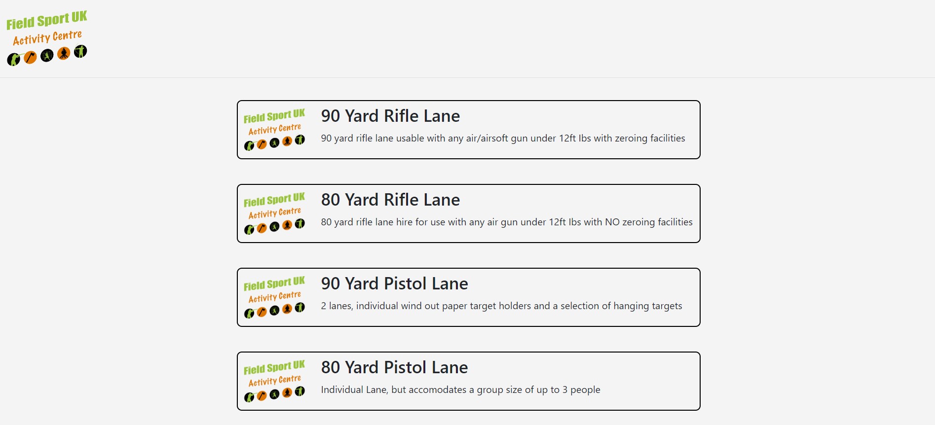 Field Sport Booking App Home Menu