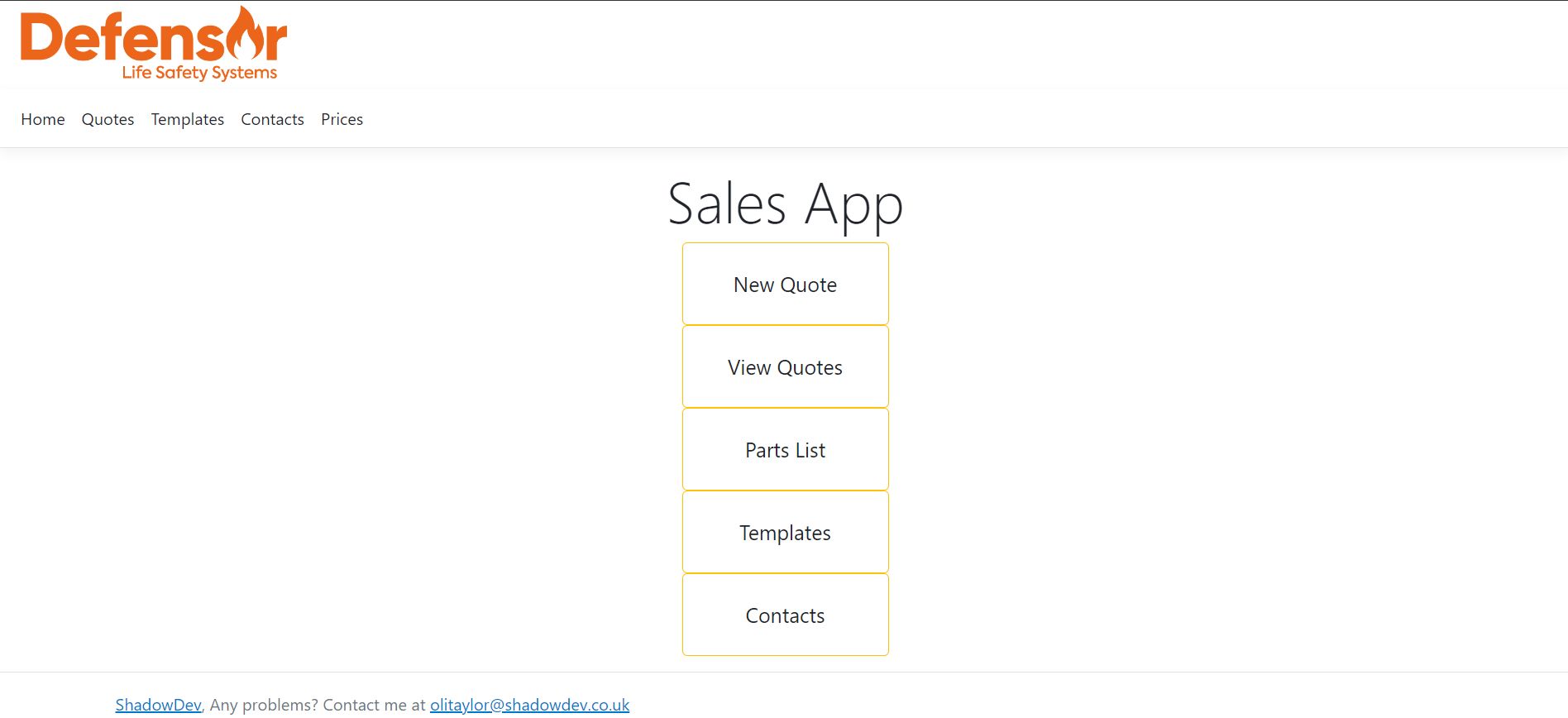 Sales App Home Screen